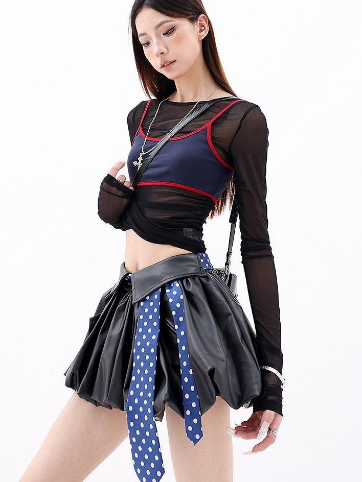 QIUQIU STUDIO Black Layered Sheer Slim Fit Spicy Girl Round Neck Women&