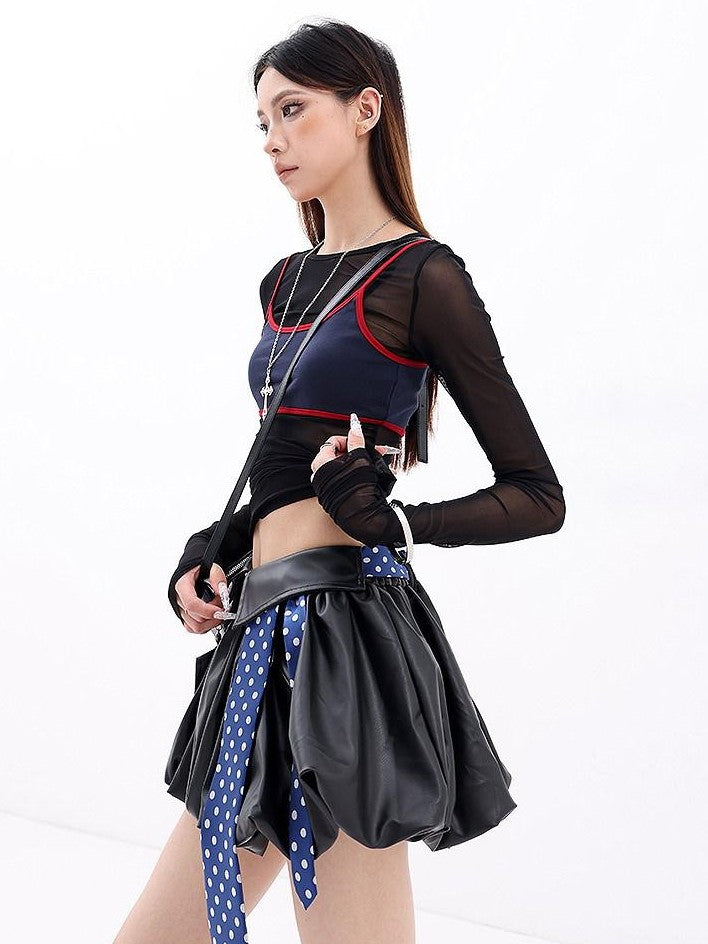 QIUQIU STUDIO Black Layered Sheer Slim Fit Spicy Girl Round Neck Women&