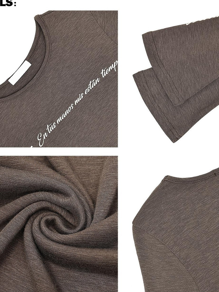 QIUQIU STUDIO Black Letter Print Round Neck Women&