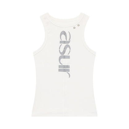 QIUQIU_STUDIO_Black_Letter_Print_Sexy_Cropped_Sleeveless_Slim_Fit_Women&
