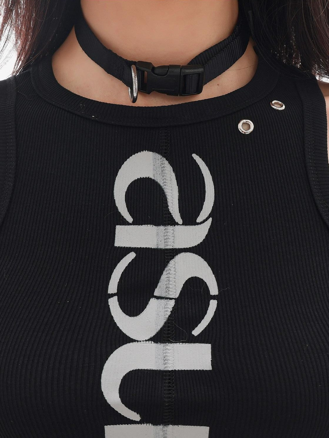 QIUQIU STUDIO Black Letter Print Sexy Cropped Sleeveless Slim Fit Women&