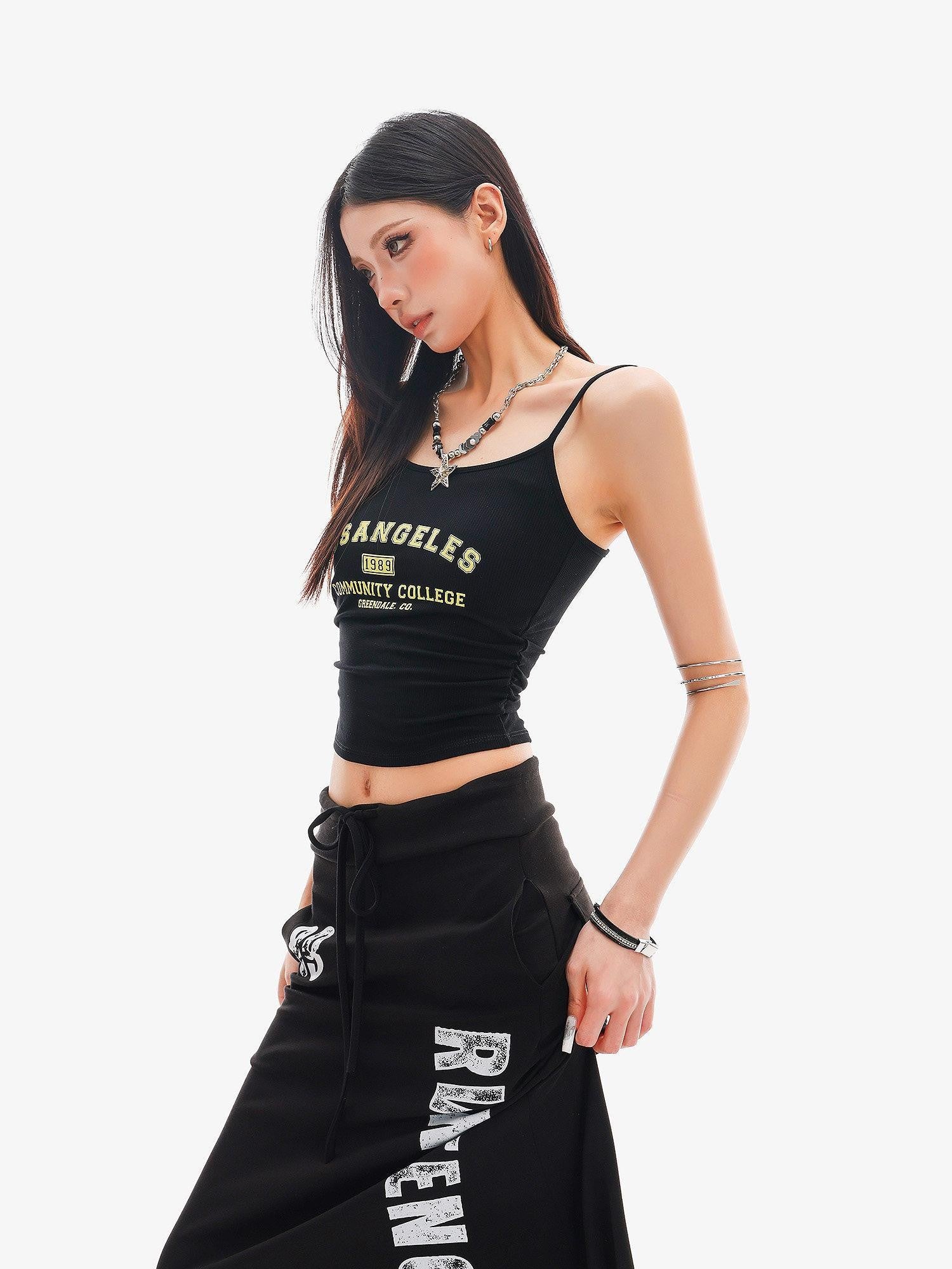 QIUQIU STUDIO Black Lettering Cropped Slim Fit Women&