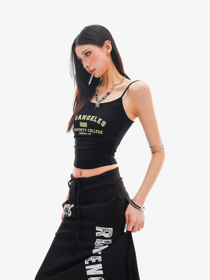 QIUQIU STUDIO Black Lettering Cropped Slim Fit Women&