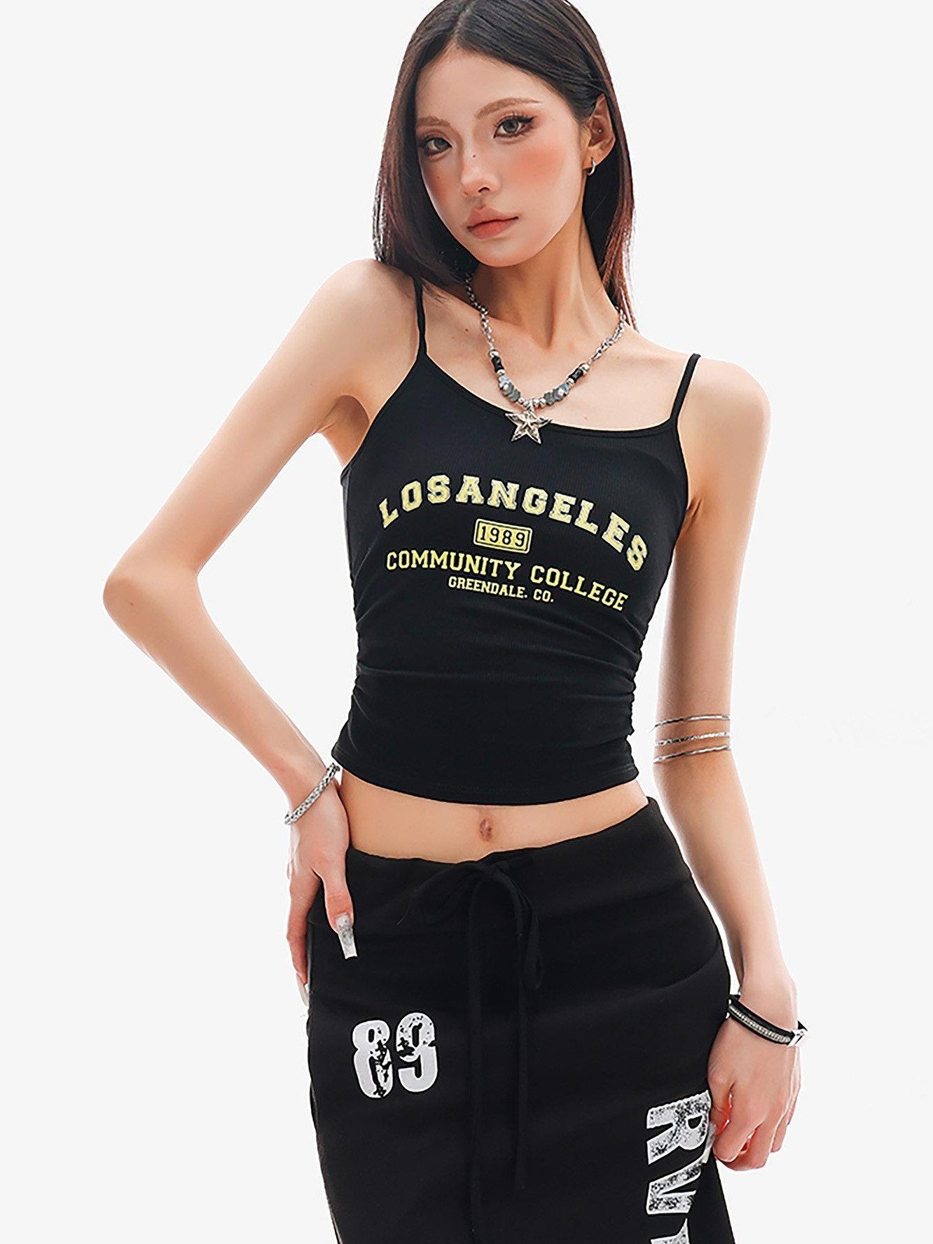 QIUQIU STUDIO Black Lettering Cropped Slim Fit Women&