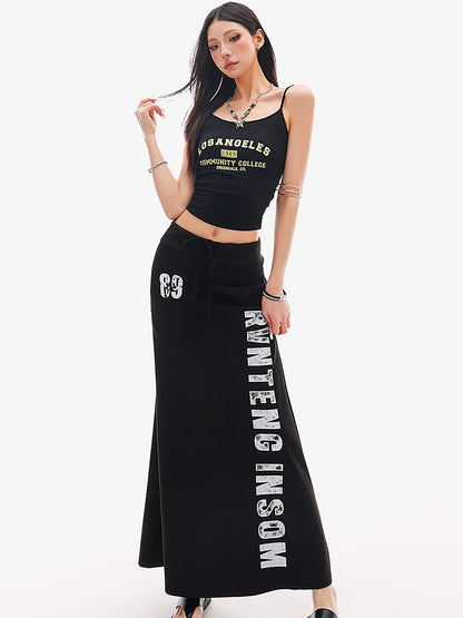 QIUQIU STUDIO Black Lettering Cropped Slim Fit Women&
