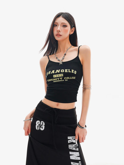 QIUQIU STUDIO Black Lettering Cropped Slim Fit Women&