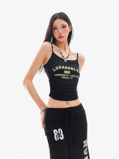 QIUQIU STUDIO Black Lettering Cropped Slim Fit Women&