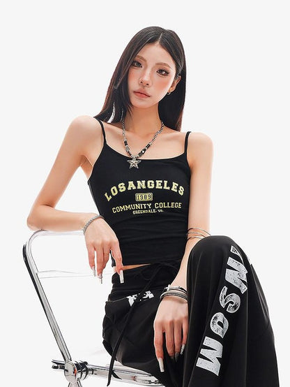 QIUQIU STUDIO Black Lettering Cropped Slim Fit Women&