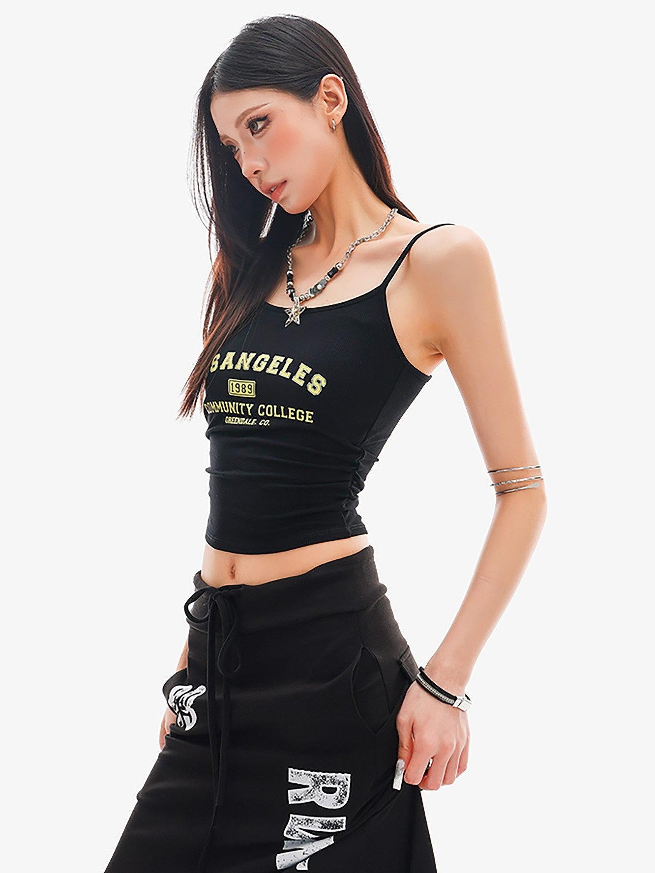 QIUQIU STUDIO Black Lettering Cropped Slim Fit Women&