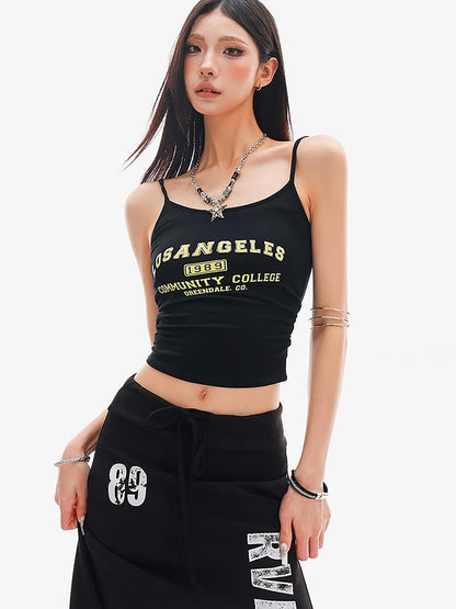 QIUQIU STUDIO Black Lettering Cropped Slim Fit Women&
