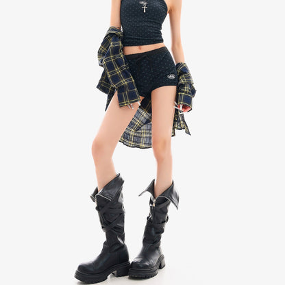 QIUQIU_STUDIO_Black_Polka_Dot_Elastic_Waist_Slim_Hip_Hugging_Women&
