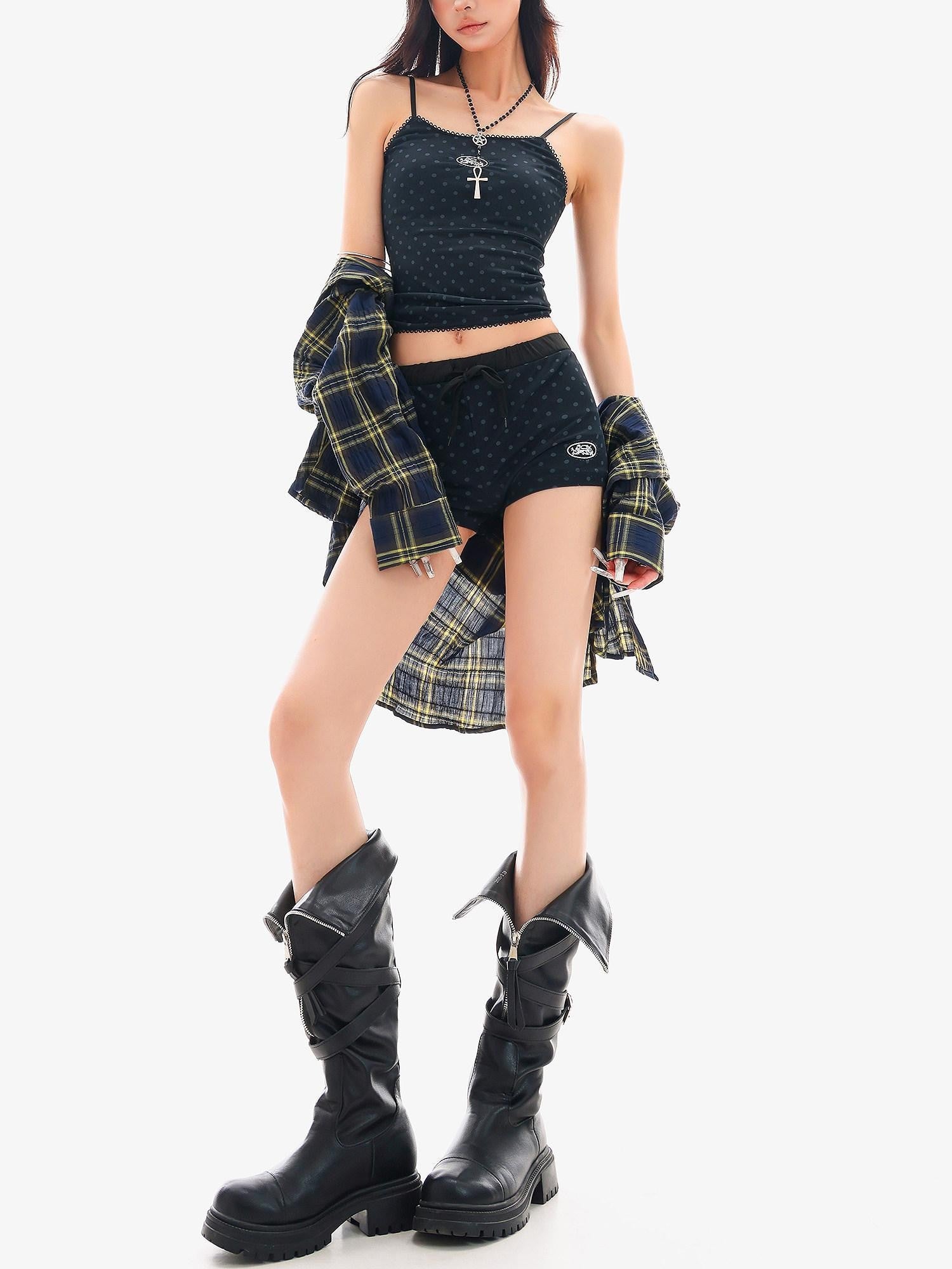 QIUQIU STUDIO Black Polka Dot Elastic Waist Slim Hip Hugging Women&