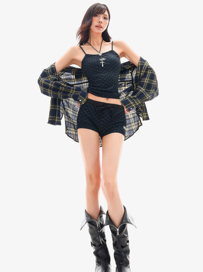 QIUQIU STUDIO Black Polka Dot Elastic Waist Slim Hip Hugging Women&