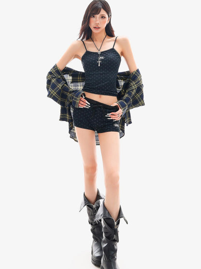 QIUQIU STUDIO Black Polka Dot Elastic Waist Slim Hip Hugging Women&