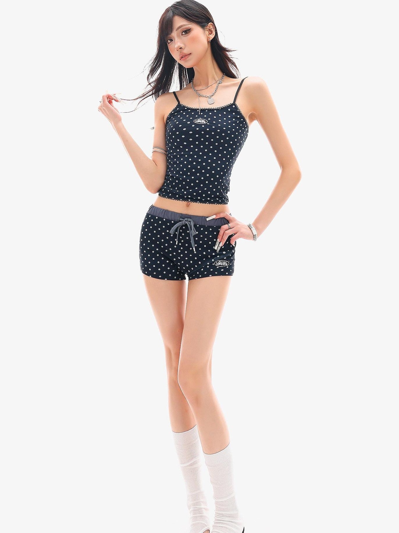 QIUQIU STUDIO Black Polka Dot Elastic Waist Slim Hip Hugging Women&