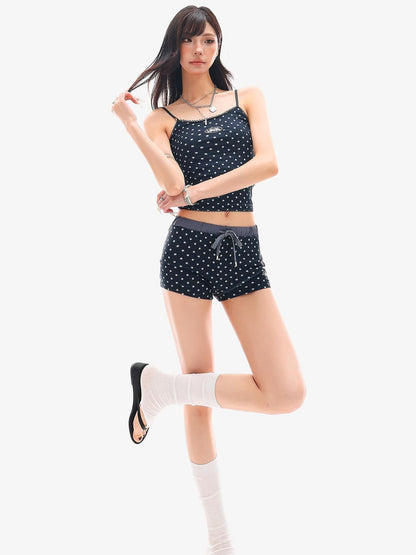 QIUQIU STUDIO Black Polka Dot Elastic Waist Slim Hip Hugging Women&
