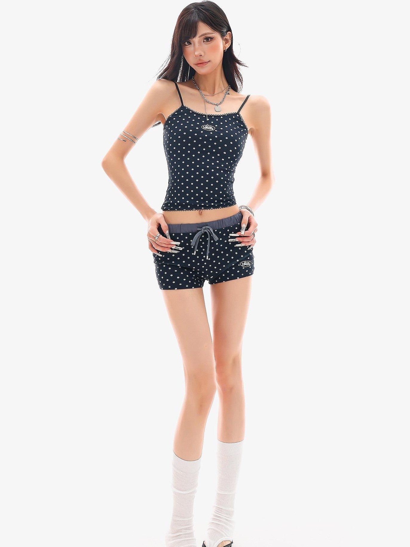 QIUQIU STUDIO Black Polka Dot Elastic Waist Slim Hip Hugging Women&