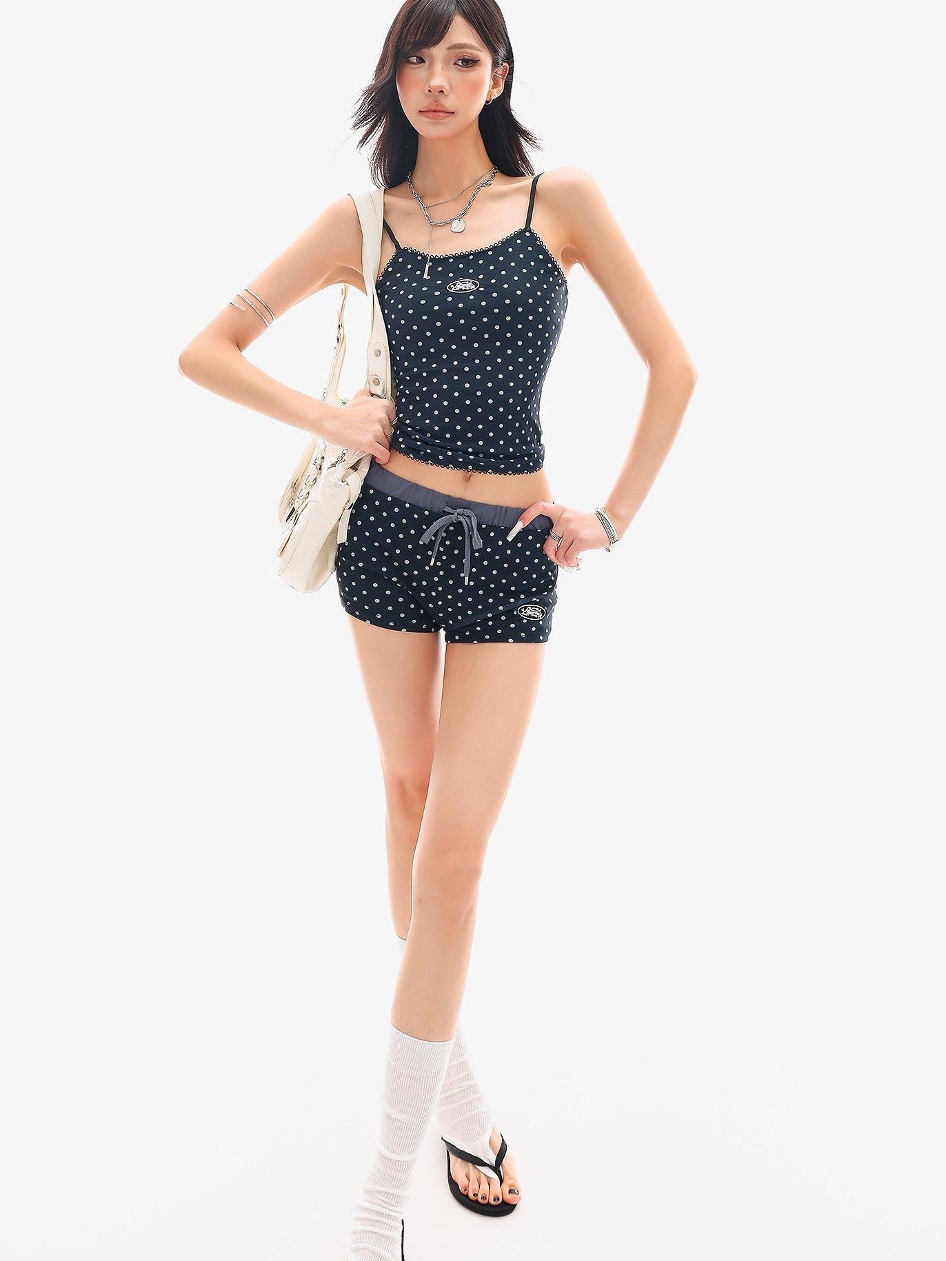 QIUQIU STUDIO Black Polka Dot Elastic Waist Slim Hip Hugging Women&