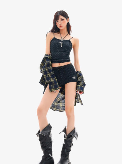 QIUQIU STUDIO Black Polka Dot Elastic Waist Slim Hip Hugging Women&