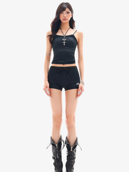 QIUQIU STUDIO Black Polka Dot Elastic Waist Slim Hip Hugging Women&