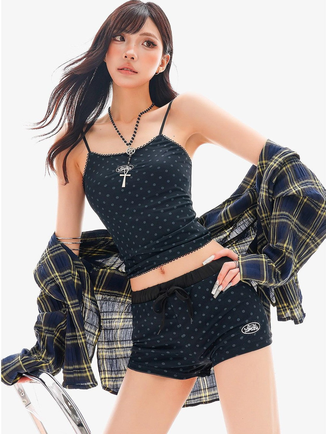 QIUQIU STUDIO Black Polka Dot Elastic Waist Slim Hip Hugging Women&