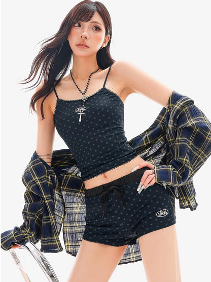 QIUQIU STUDIO Black Polka Dot Elastic Waist Slim Hip Hugging Women&