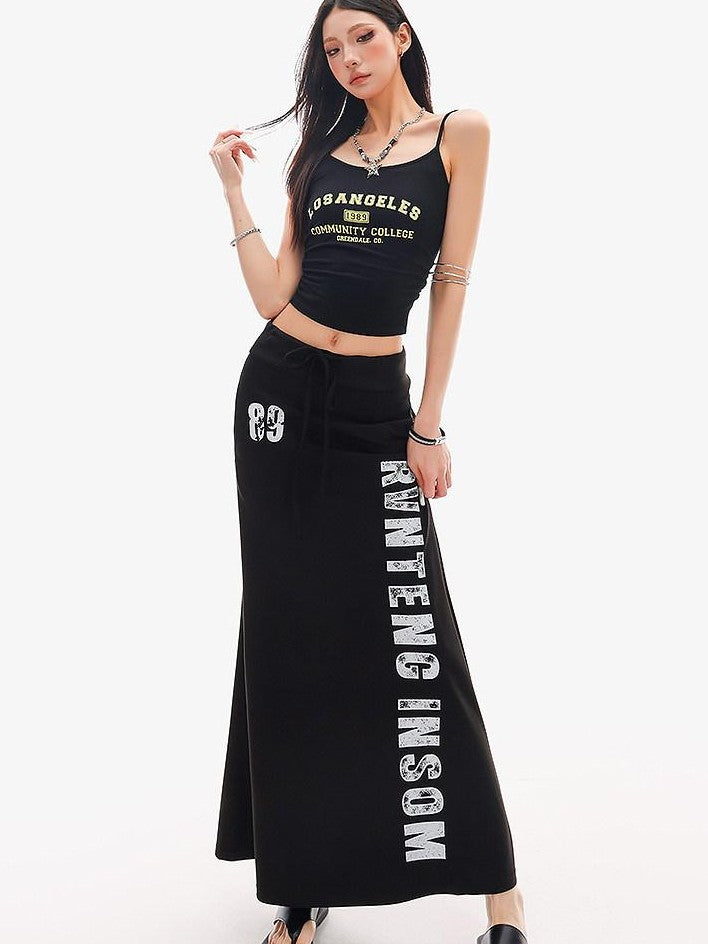 QIUQIU STUDIO Black Printed Drawstring Elastic Waist Mid Length Women&