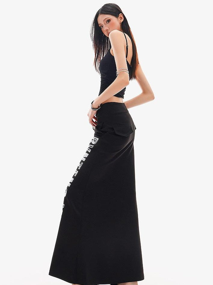 QIUQIU STUDIO Black Printed Drawstring Elastic Waist Mid Length Women&