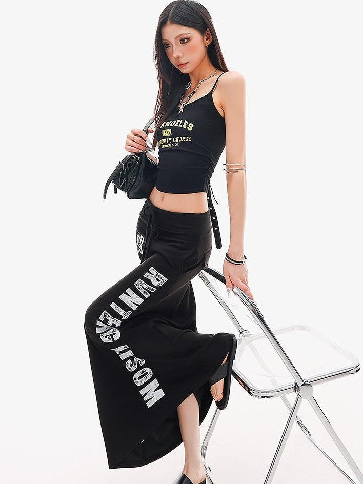 QIUQIU STUDIO Black Printed Drawstring Elastic Waist Mid Length Women&