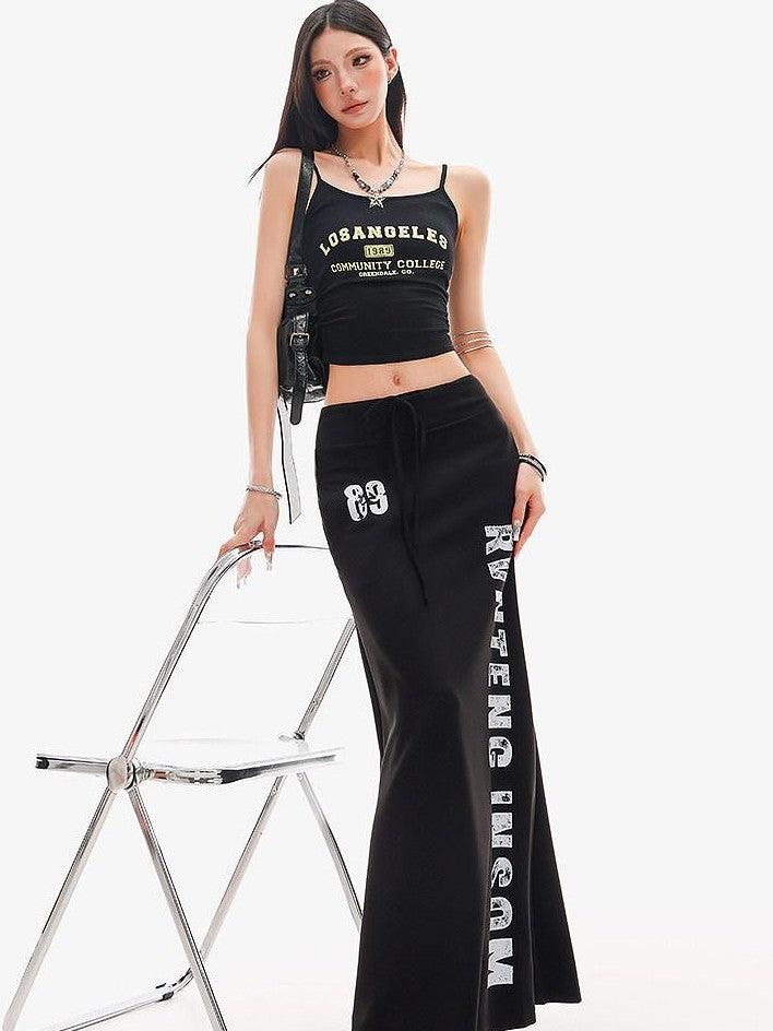 QIUQIU STUDIO Black Printed Drawstring Elastic Waist Mid Length Women&
