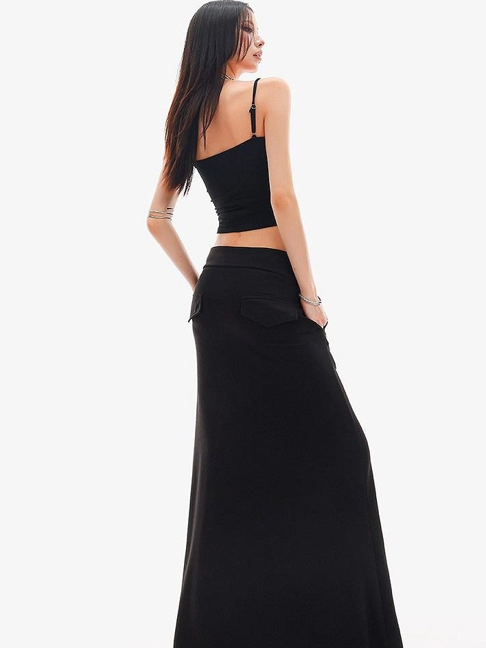 QIUQIU STUDIO Black Printed Drawstring Elastic Waist Mid Length Women&