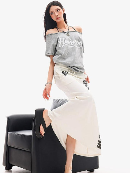 QIUQIU STUDIO Black Printed Drawstring Elastic Waist Mid Length Women&