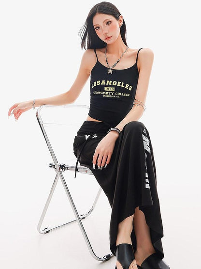 QIUQIU STUDIO Black Printed Drawstring Elastic Waist Mid Length Women&