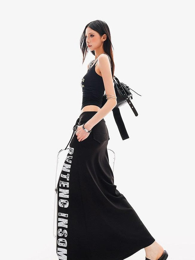 QIUQIU STUDIO Black Printed Drawstring Elastic Waist Mid Length Women&