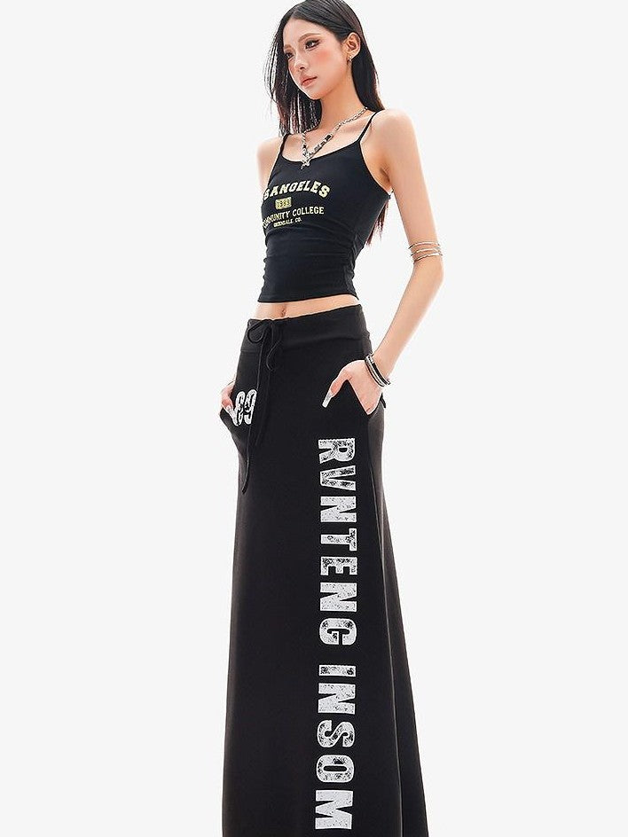 QIUQIU STUDIO Black Printed Drawstring Elastic Waist Mid Length Women&