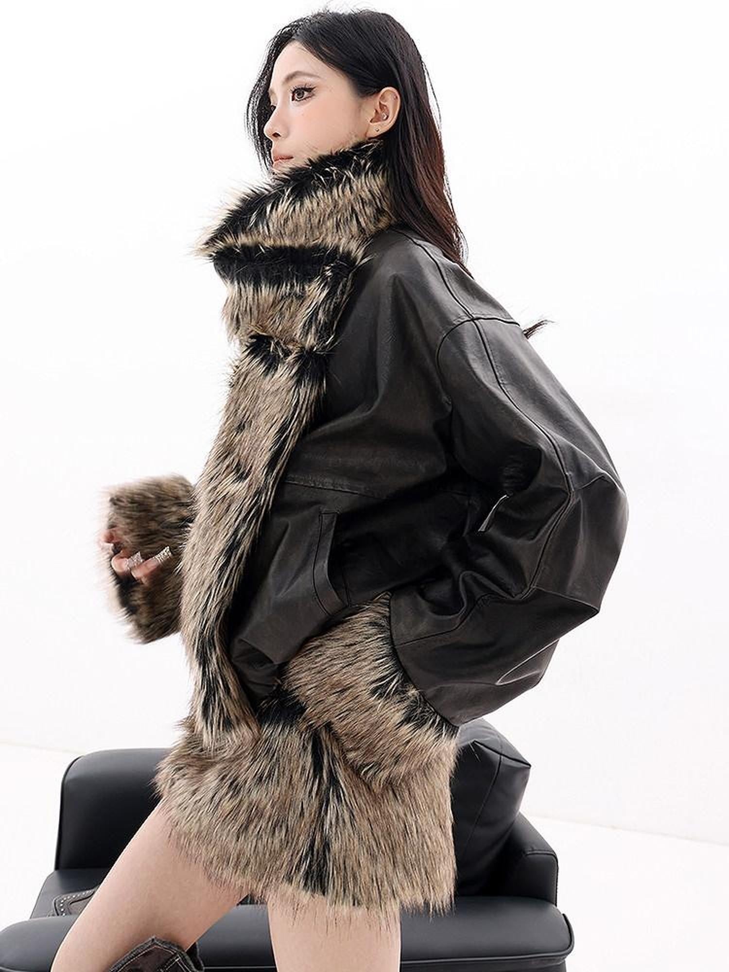 QIUQIU STUDIO Black Reversible Faux Fur Collar Women&