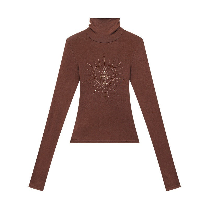 QIUQIU_STUDIO_Black_Rhinestone_High_Neck_Pullover_Slim_Fit_Women&