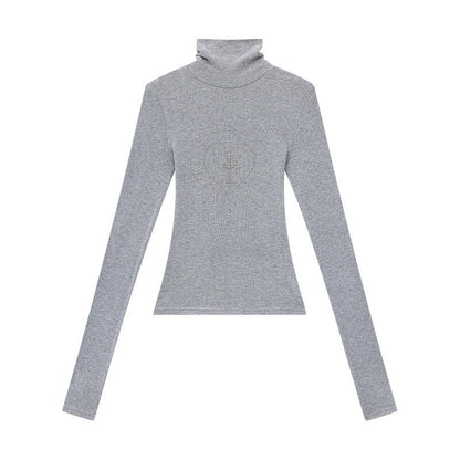 QIUQIU_STUDIO_Black_Rhinestone_High_Neck_Pullover_Slim_Fit_Women&