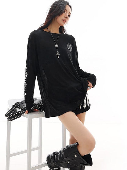 QIUQIU STUDIO Black Sheer Street Letter Print Oversized Women&