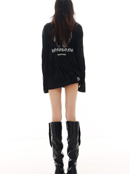 QIUQIU STUDIO Black Sheer Street Letter Print Oversized Women&