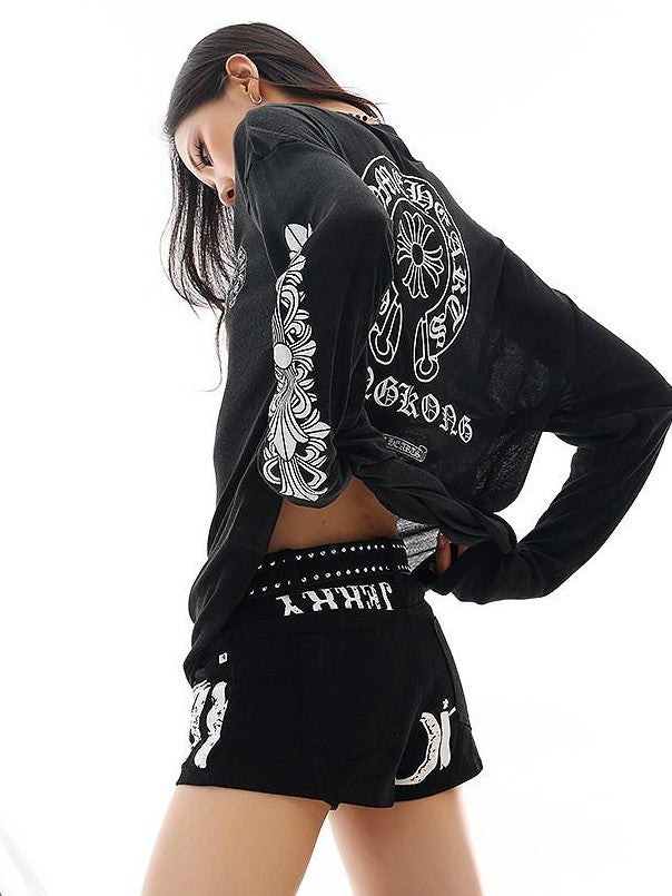 QIUQIU STUDIO Black Sheer Street Letter Print Oversized Women&