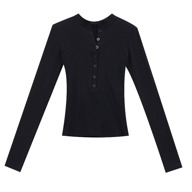 QIUQIU_STUDIO_Black_Stretch_Ribbed_Open_Placket_Cross_Print_Women&