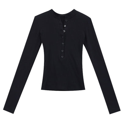 QIUQIU_STUDIO_Black_Stretch_Ribbed_Open_Placket_Cross_Print_Women&