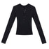 QIUQIU_STUDIO_Black_Stretch_Ribbed_Open_Placket_Cross_Print_Women&