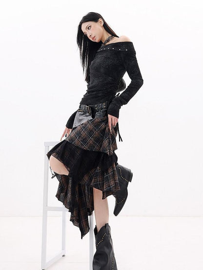 QIUQIU STUDIO Black Studded Asymmetrical Shoulder Women&