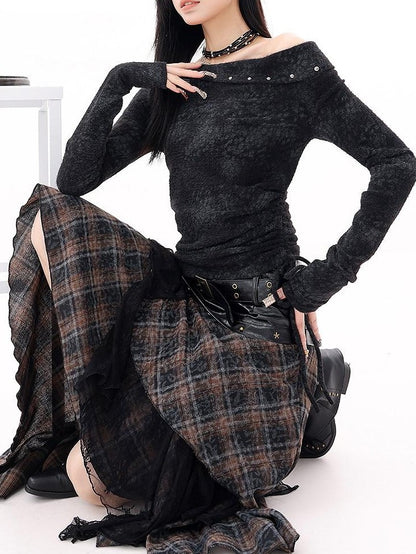 QIUQIU STUDIO Black Studded Asymmetrical Shoulder Women&
