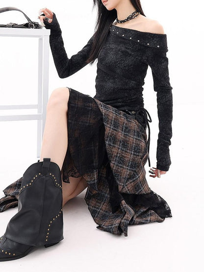 QIUQIU STUDIO Black Studded Asymmetrical Shoulder Women&