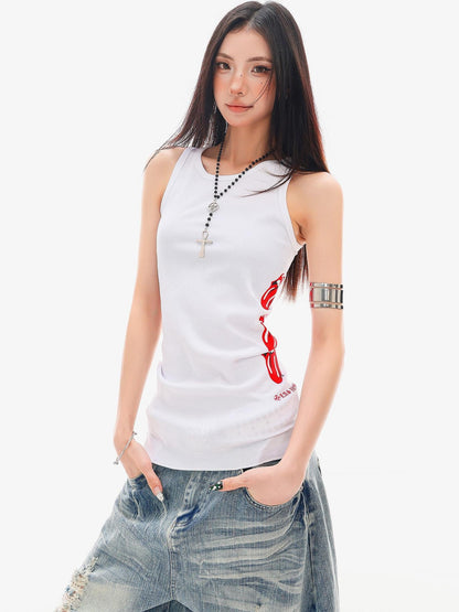 QIUQIU STUDIO Black White Colorblock Printed Knitted Slim Women&