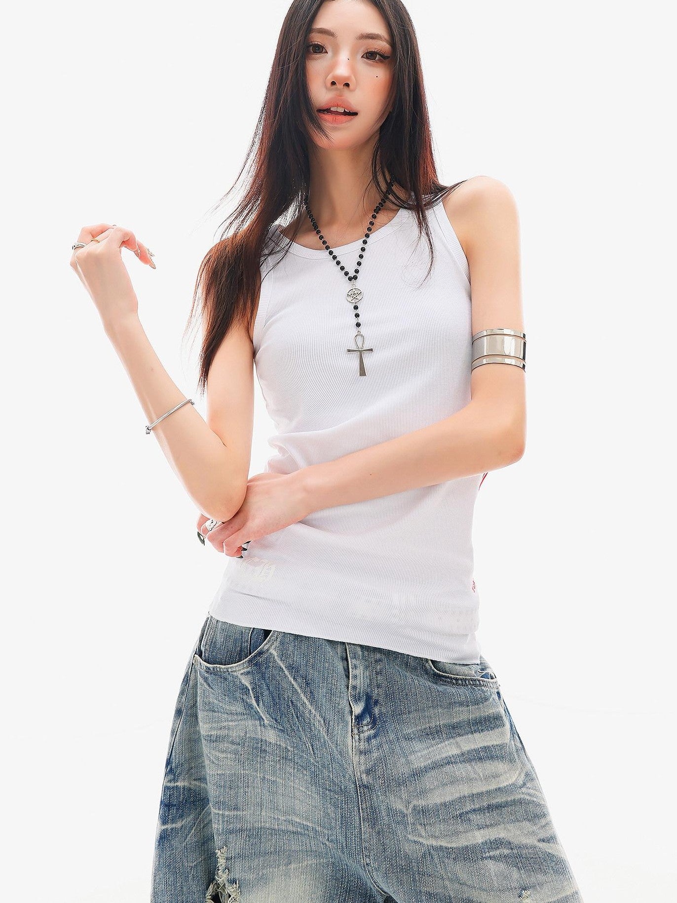 QIUQIU STUDIO Black White Colorblock Printed Knitted Slim Women&