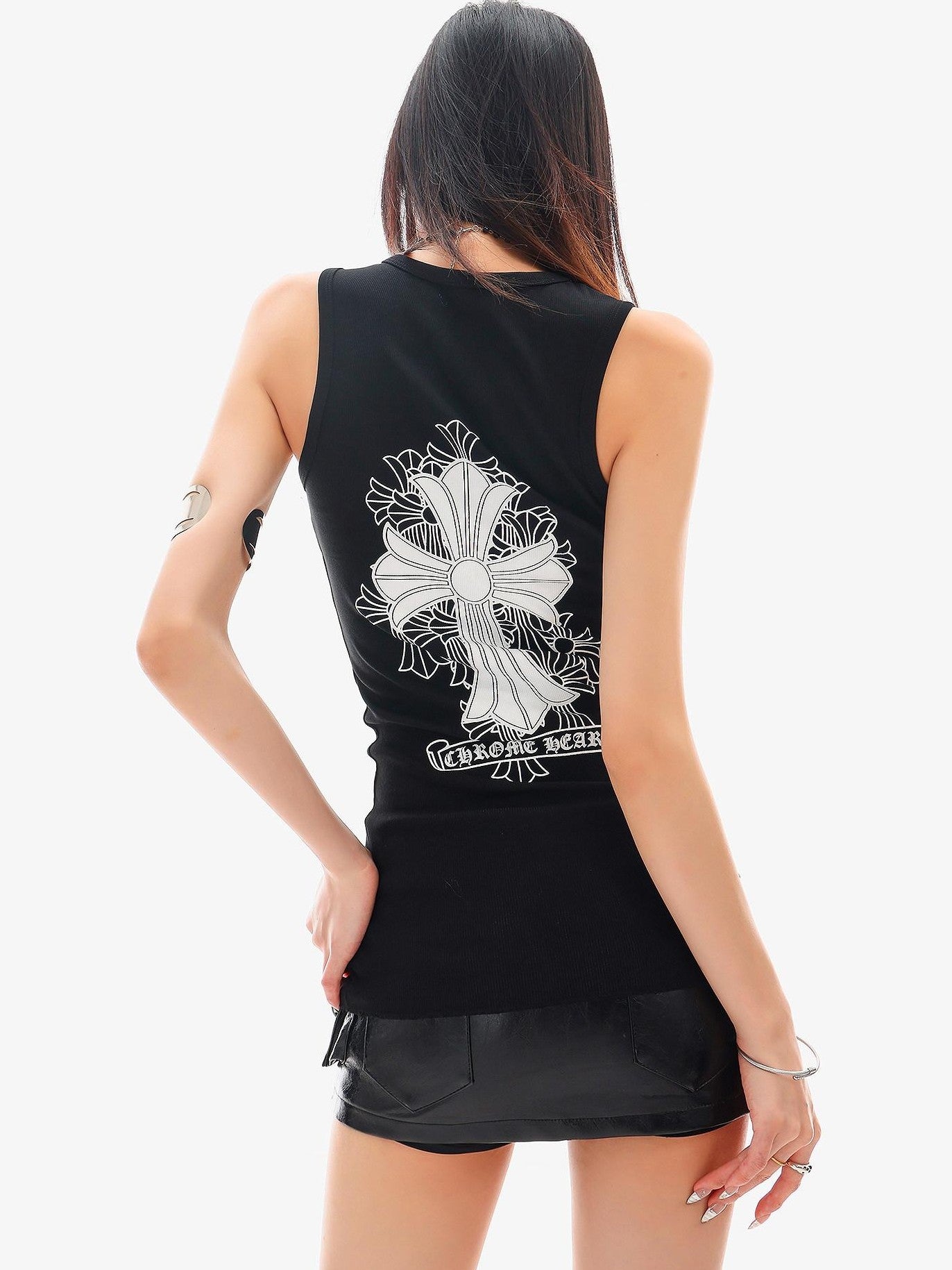 QIUQIU STUDIO Black White Colorblock Printed Knitted Slim Women&